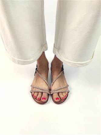 Sandal Brown Leather Pink Powder Glitter