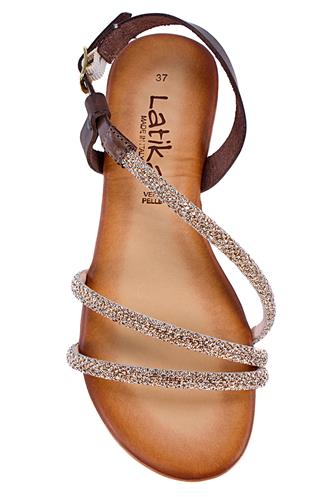Sandal Brown Leather Pink Powder Glitter