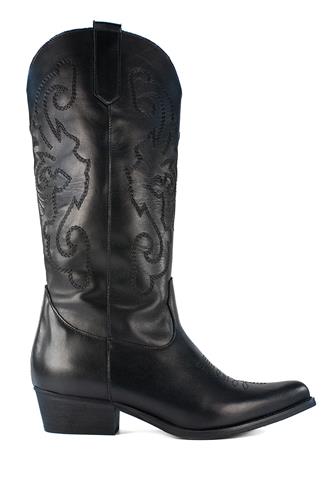 High Texan Black Leather Embroidery, LATIKA