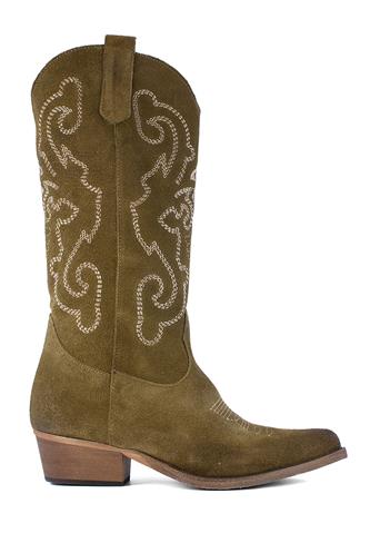 High Texan Mud Brown Anged Suede Embroidery, LATIKA