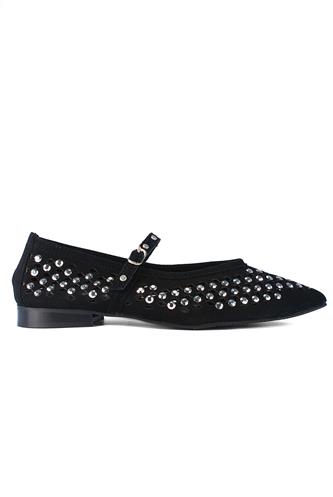 Pointed Shoes Black Perforated Suede Strass, LATIKA