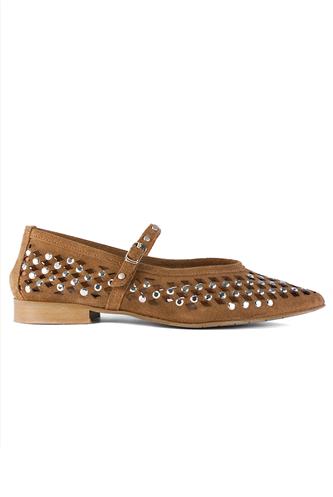 Pointed Shoes Brown Perforated Suede Strass, LATIKA
