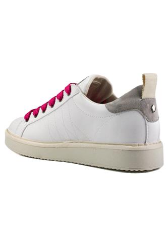 P01 Pelle Bianca Camoscio Grigio Lacci Fuxia
